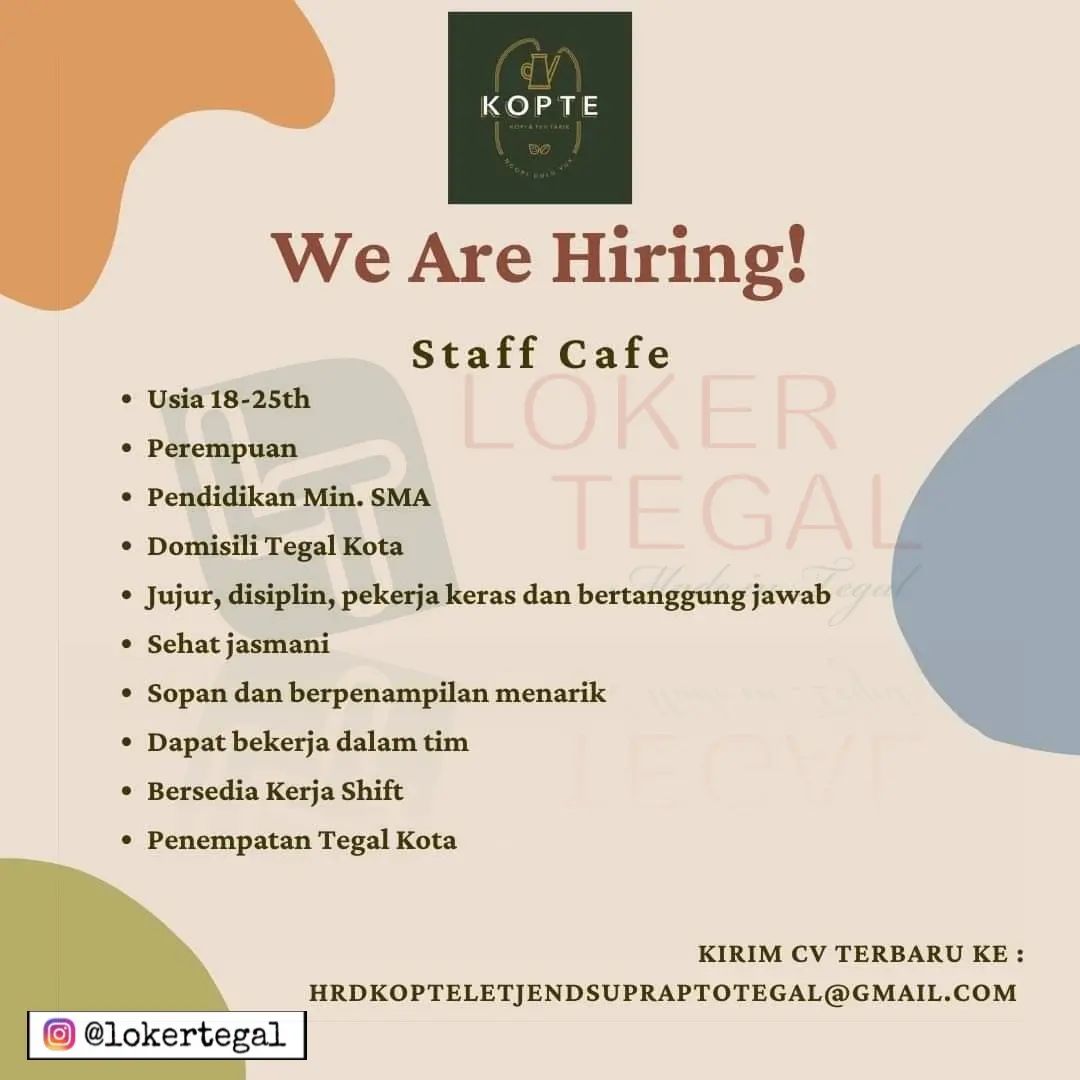 Lowongan Kerja Staff Cafe di Kopte Tegal