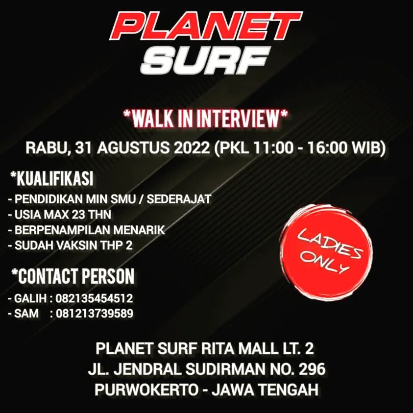 Lowongan Kerja Store Crew (Wanita) di Planet Surf Purwokerto