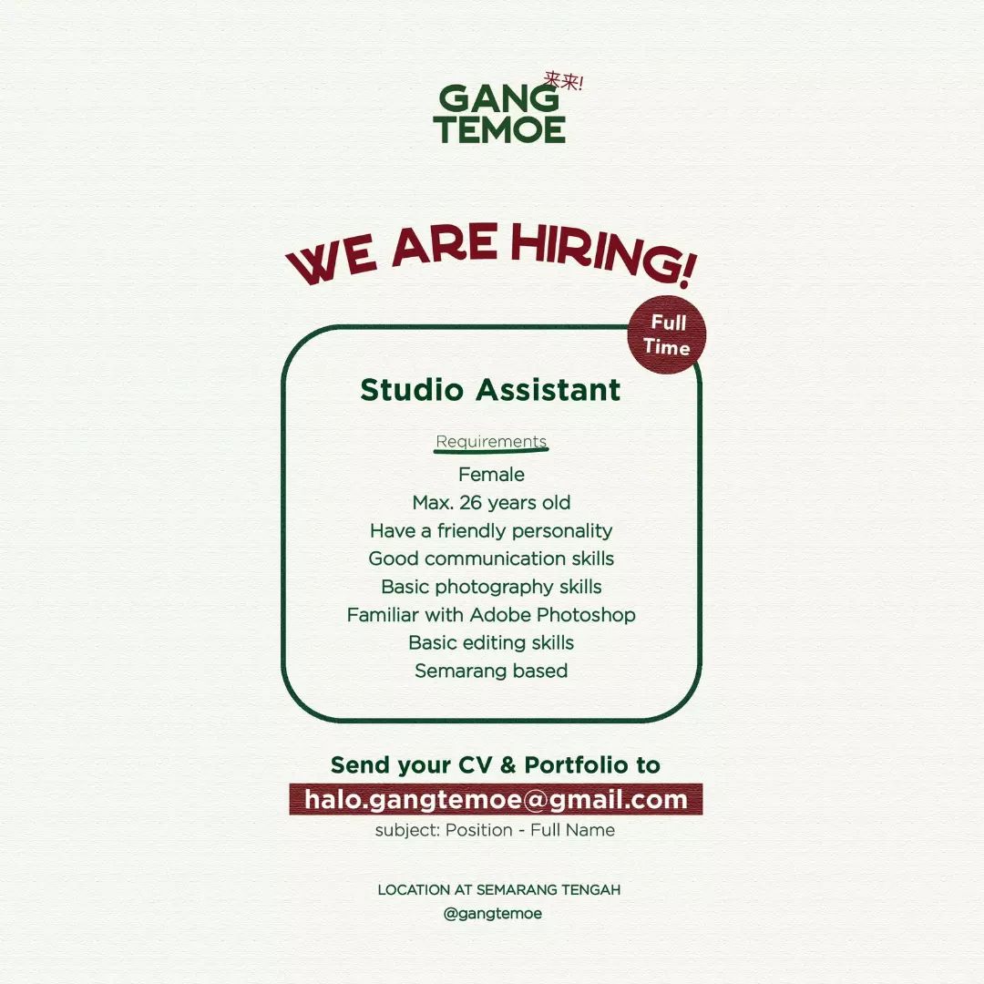 Lowongan Kerja Studio Assistant di Gang Temoe Semarang