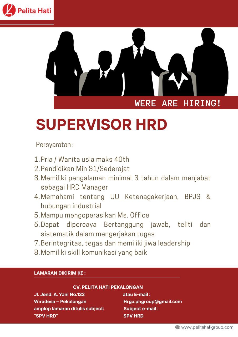 Lowongan Kerja Supervisor HRD di CV. Pelita Hati Pekalongan