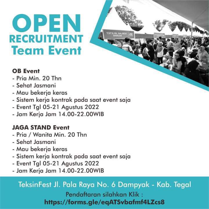 Lowongan Kerja Team Event di Teksinfest Tegal