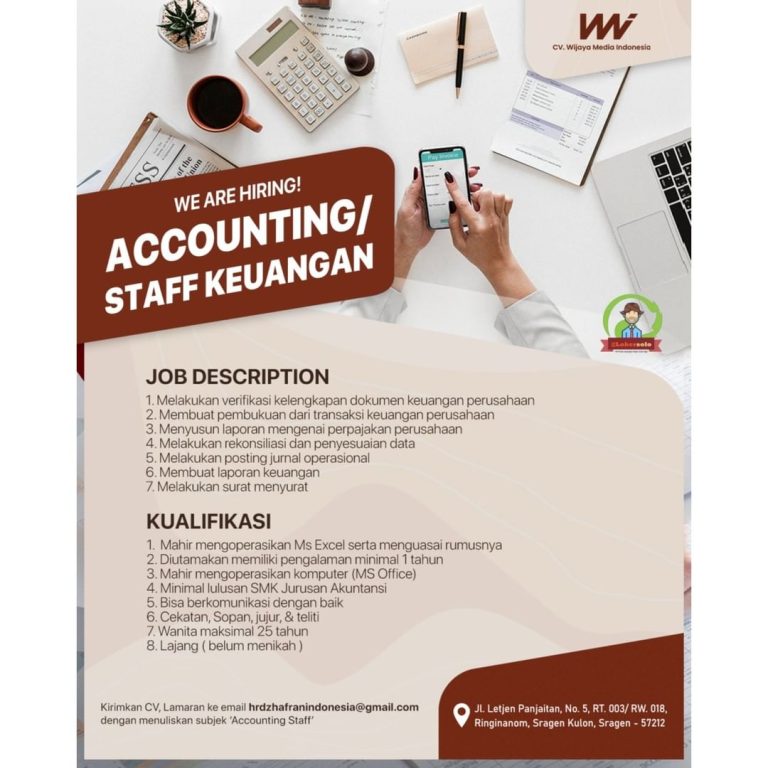 Lowongan Kerja Accounting Staff Keu Di Cv Wijaya Media Sragen Lokerjateng