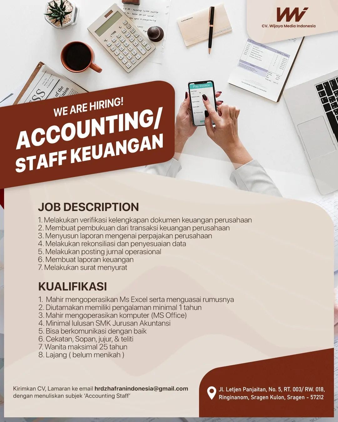 Lowongan Kerja Accounting di CV. Wijaya Media Indonesia Sragen