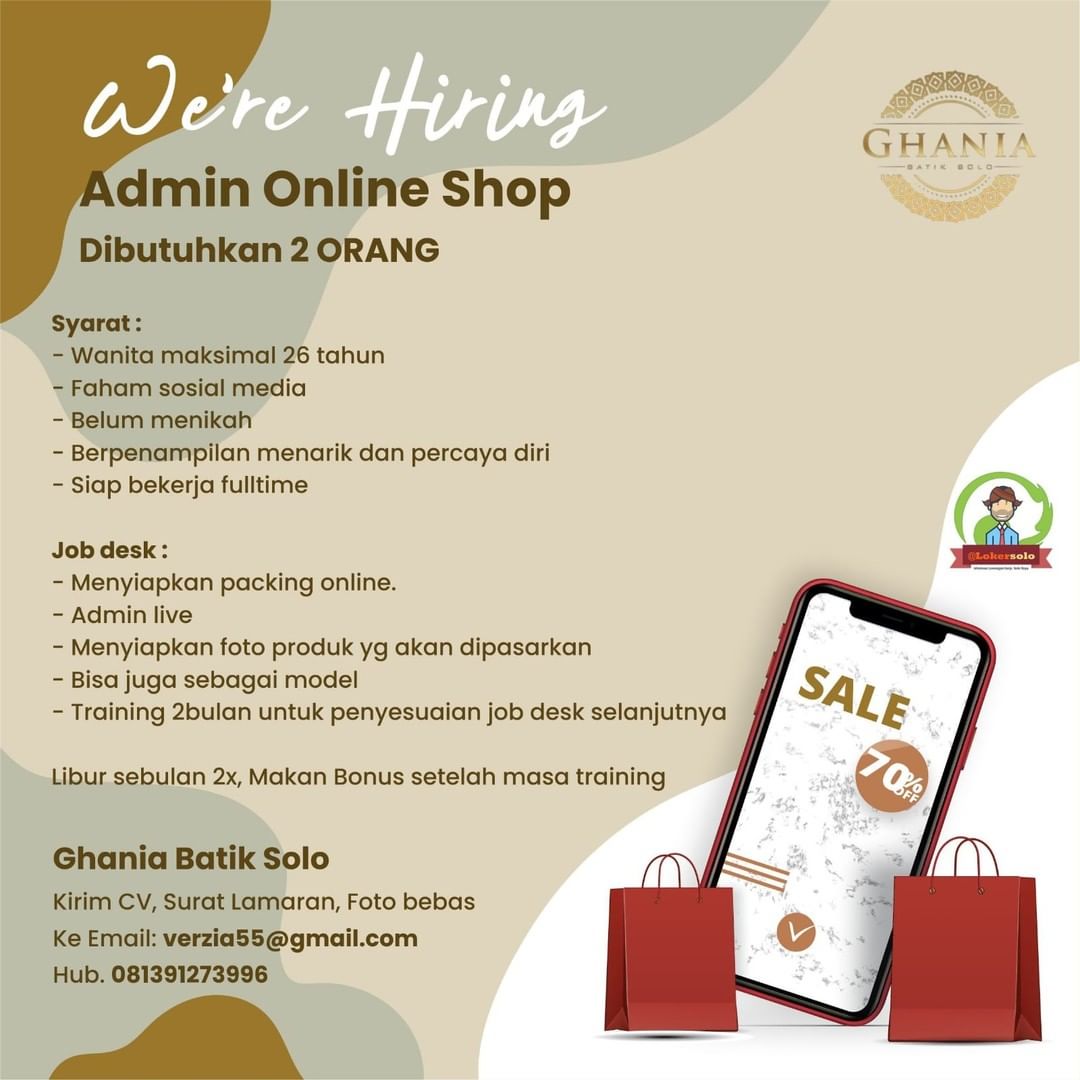 Lowongan Kerja Admin Online Shop di Ghania Batik Solo