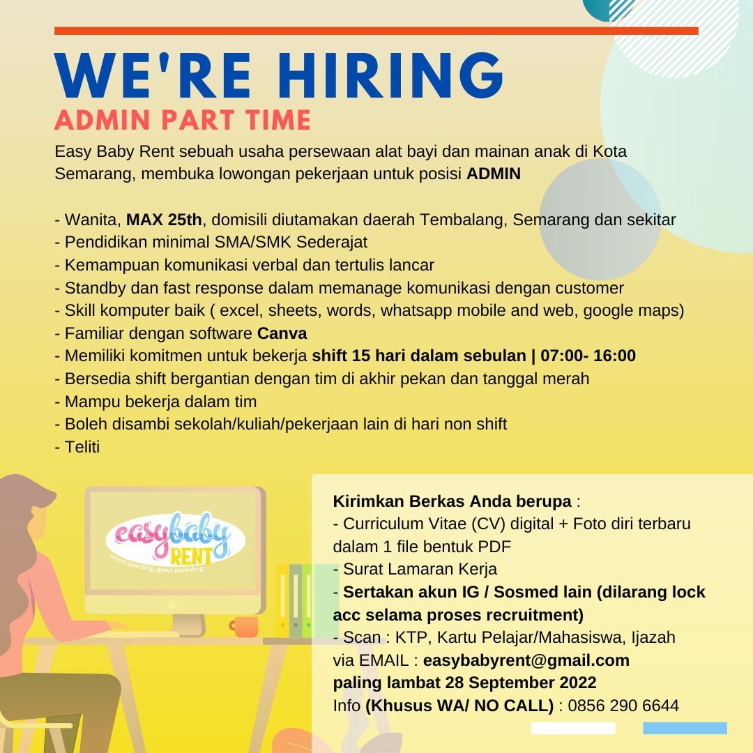 Lowongan Kerja Admin Part Time di Easy Baby rent Semarang