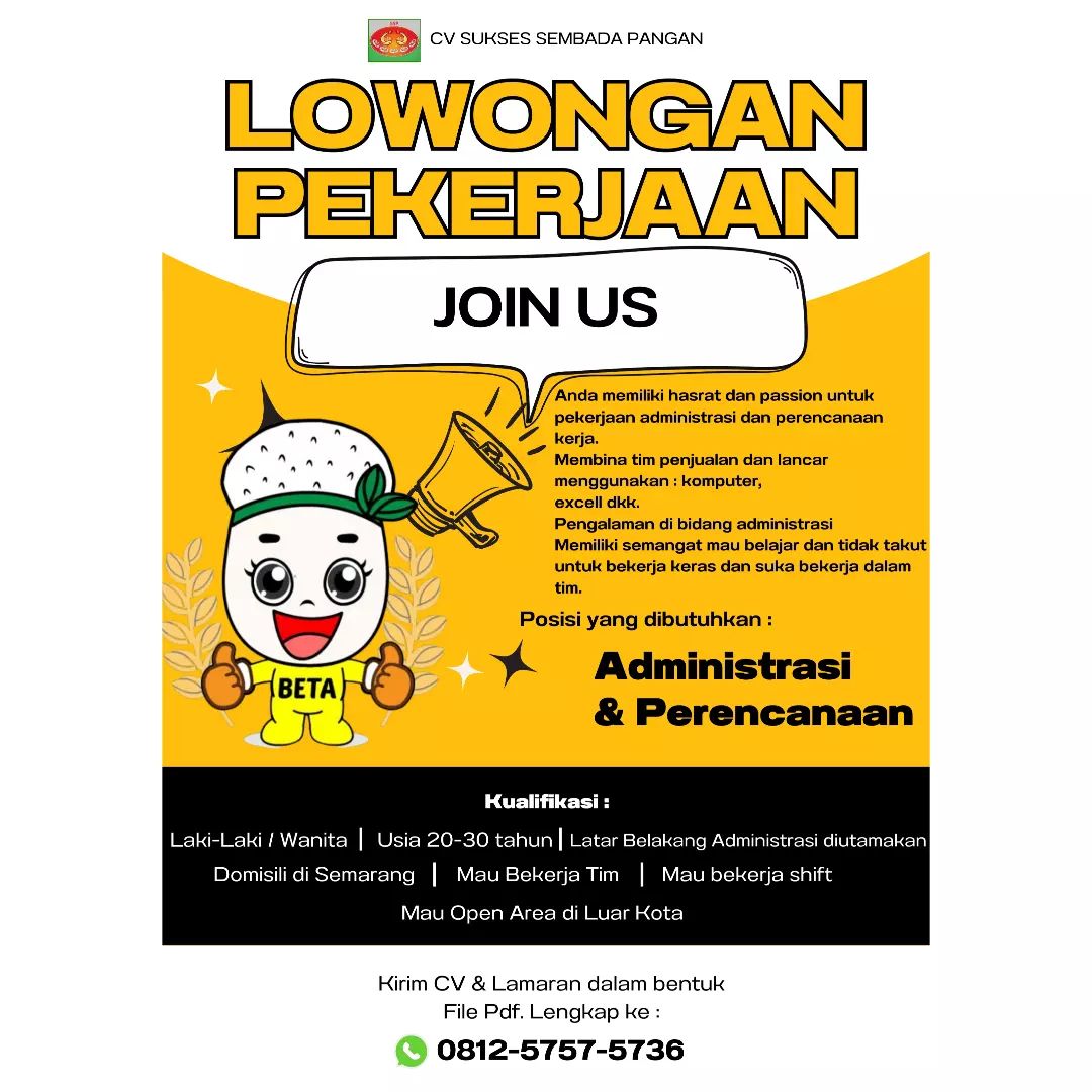 Lowongan Kerja Administrasi & Perencanaan di CV Sukses Sembada Pangan Semarang