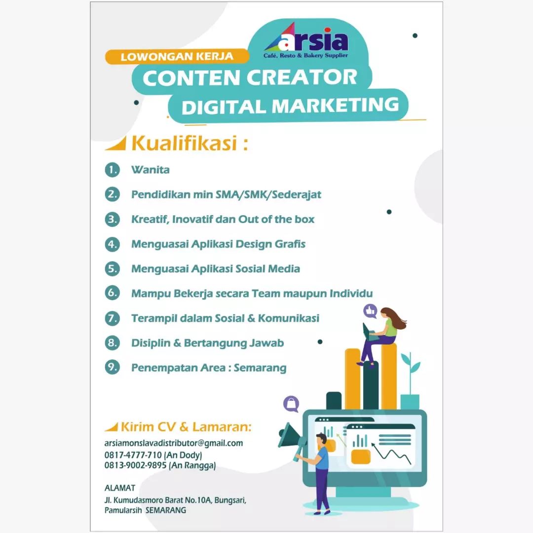 Lowongan Kerja Content Creator & Digital Marketing di Arsia Semarang