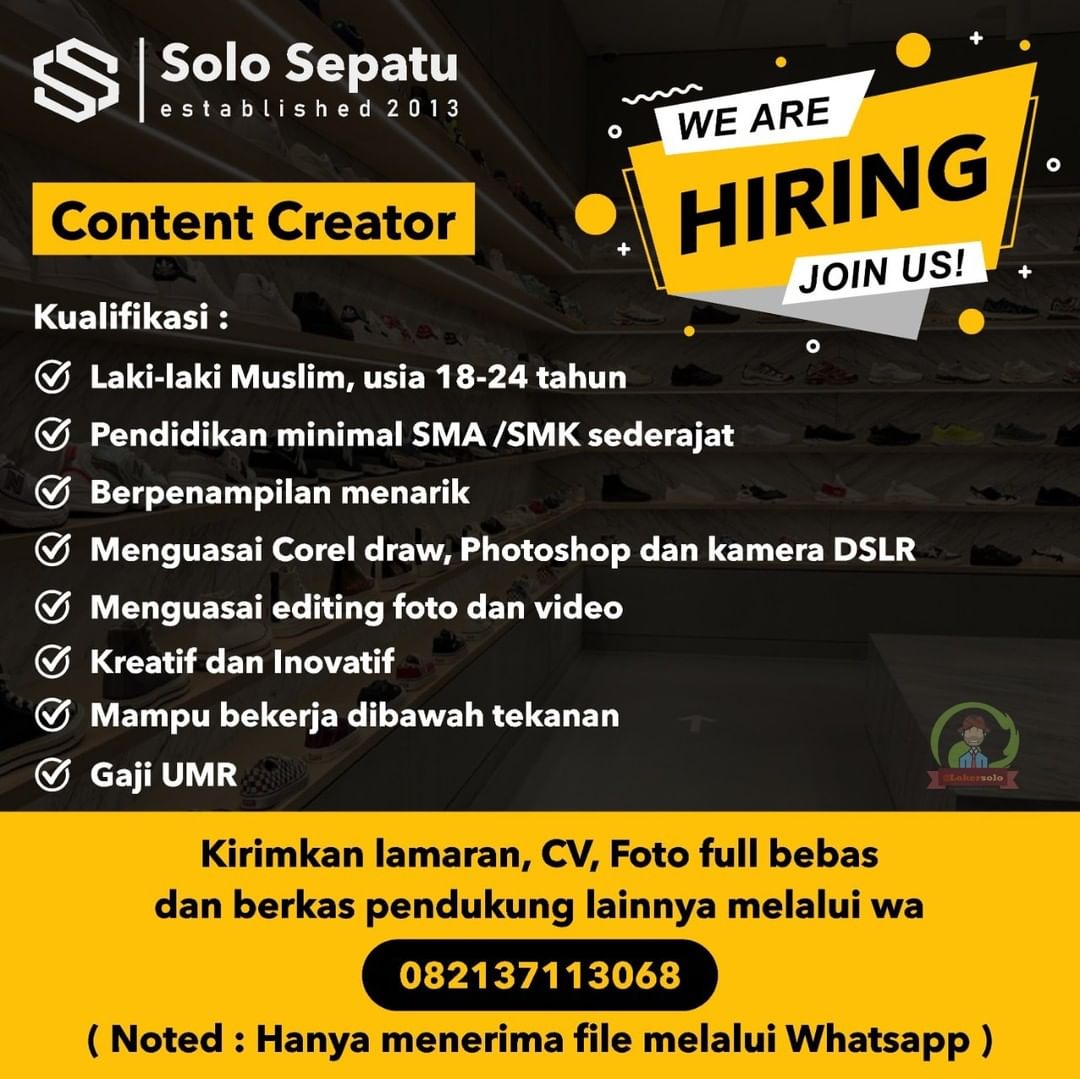 Lowongan Kerja Content Creator di Solo Sepatu