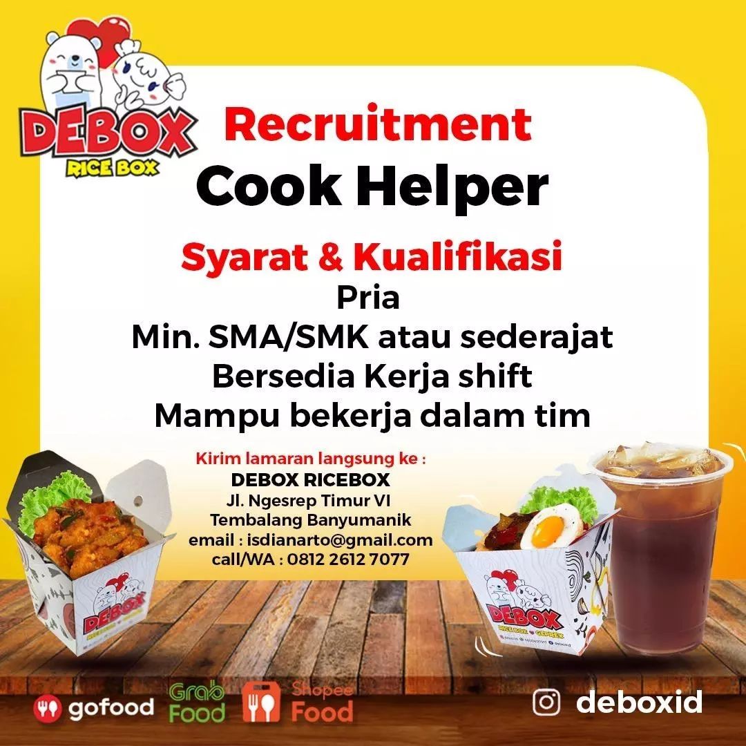 Lowongan Kerja Cook Helper di Debox Rice Box Semarang