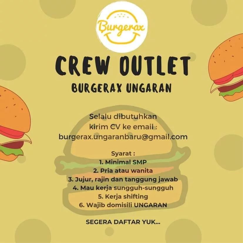 Lowongan Kerja Crew Outlet di Burgerax Ungaran