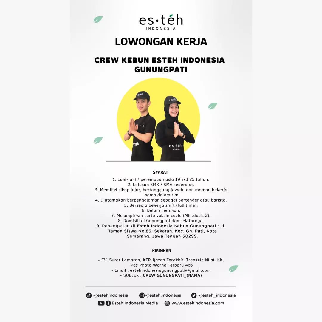 Lowongan Kerja Crew Outlet di Es Teh Indonesia Gunungpati Semarang