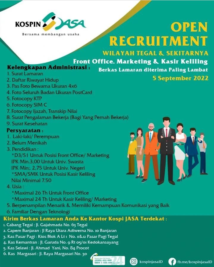 Lowongan Kerja Front Office & Marketing di Kospin Jasa Tegal