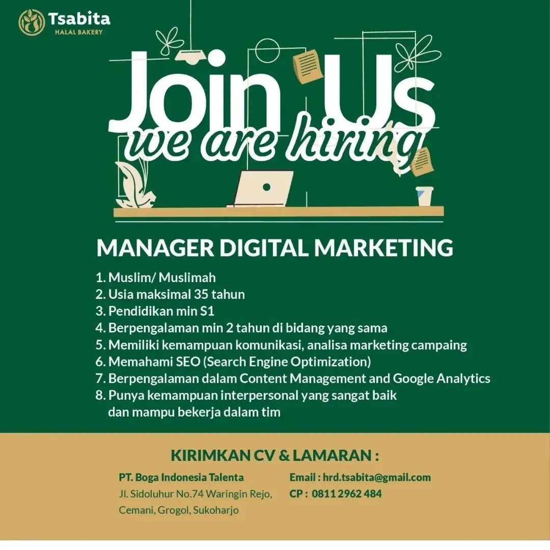 Lowongan Kerja Manager Digital Marketing di Tsabita Halal Bakery Sukoharjo