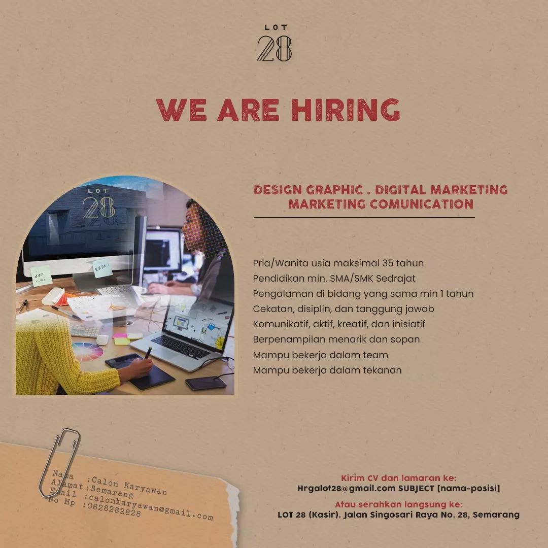 Lowongan Kerja Marketing Communication & Digital Marketing di Lot 28 Semarang