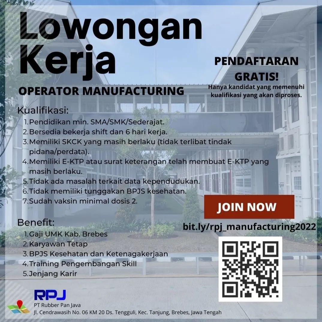 Lowongan Kerja Operator Manufacturing di PT. Rubber Pan Java Brebes