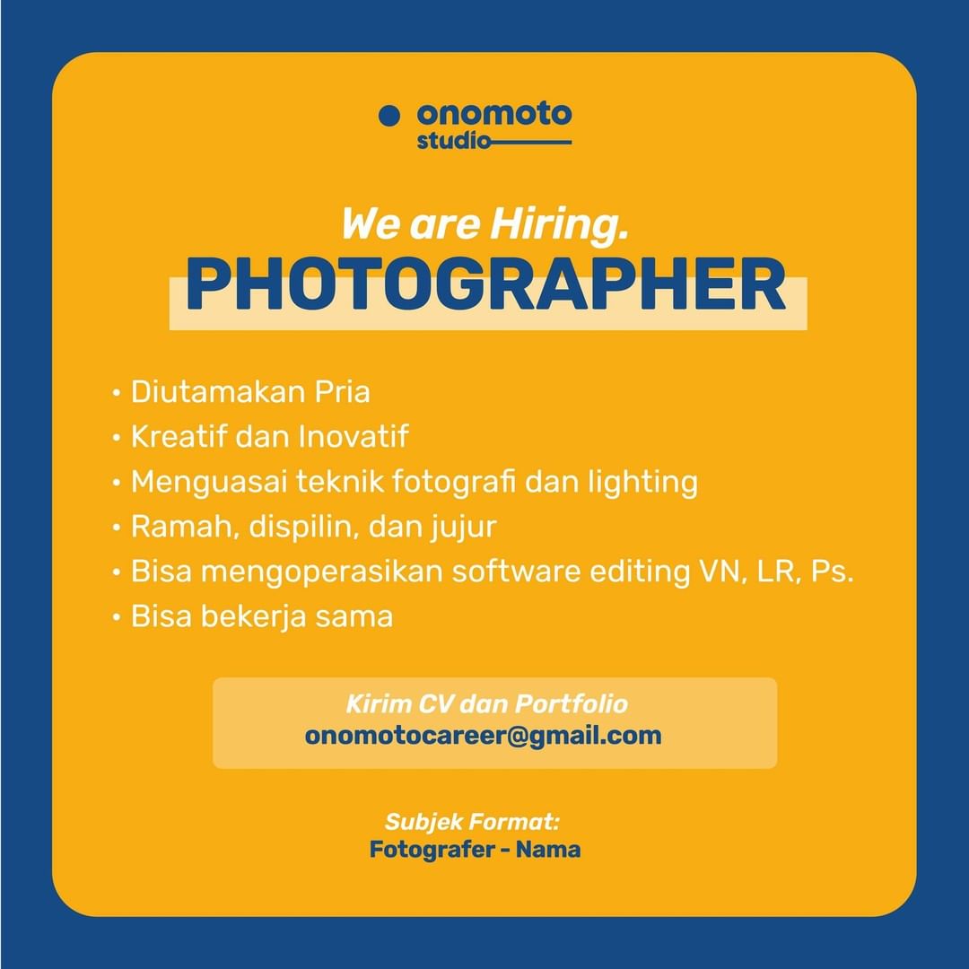 Lowongan Kerja Photographer di Onomoto Studio Semarang