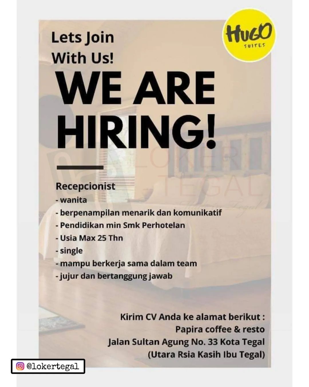 Lowongan Kerja Receptionist di Hugo Suites Tegal