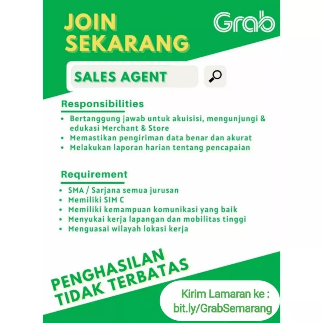 Lowongan Kerja Sales Agent di GRAB Semarang