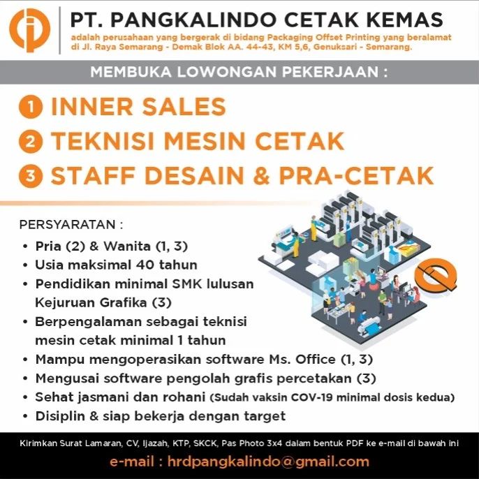 Lowongan Kerja Sales, Desain & Teknisi di PT. Pangkalindo Cetak Emas Semarang