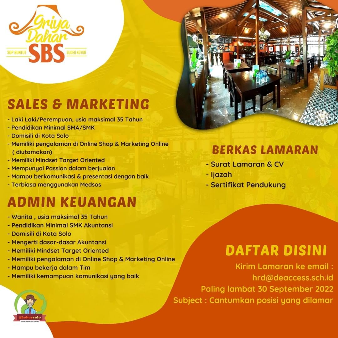 Lowongan Kerja Sales Marketing & Admin di Griya Dahar SBS Solo