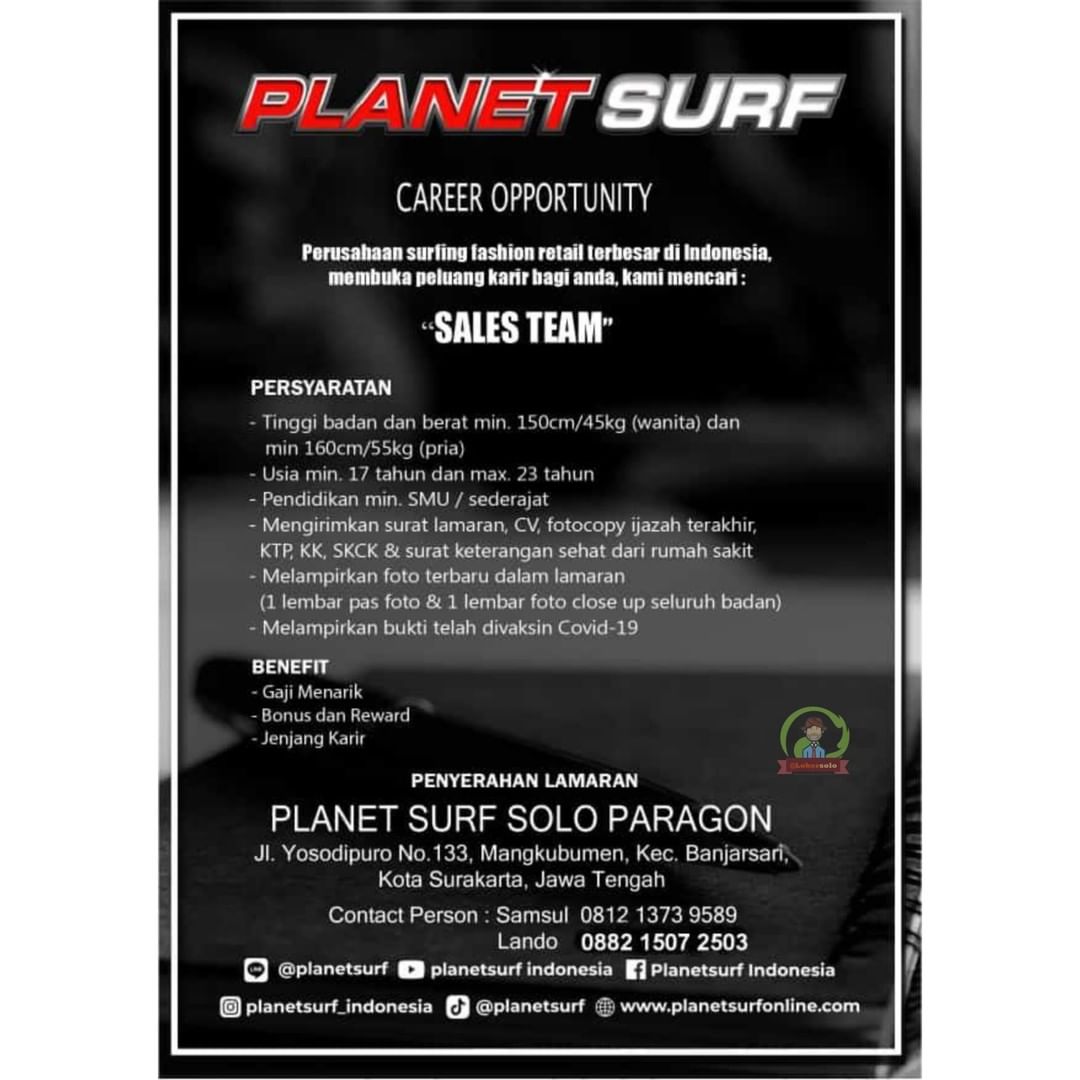 Lowongan Kerja Sales Team di Planet Surf Surakarta