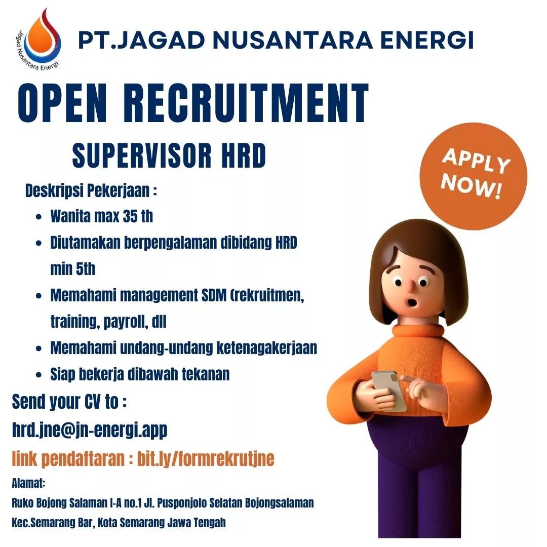 Lowongan Kerja Supervisor HRD di PT. Jagad Nusantara Energi Semarang