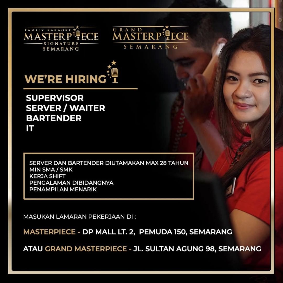 Lowongan Kerja Supervisor, IT & Waiter di Masterpiece Semarang