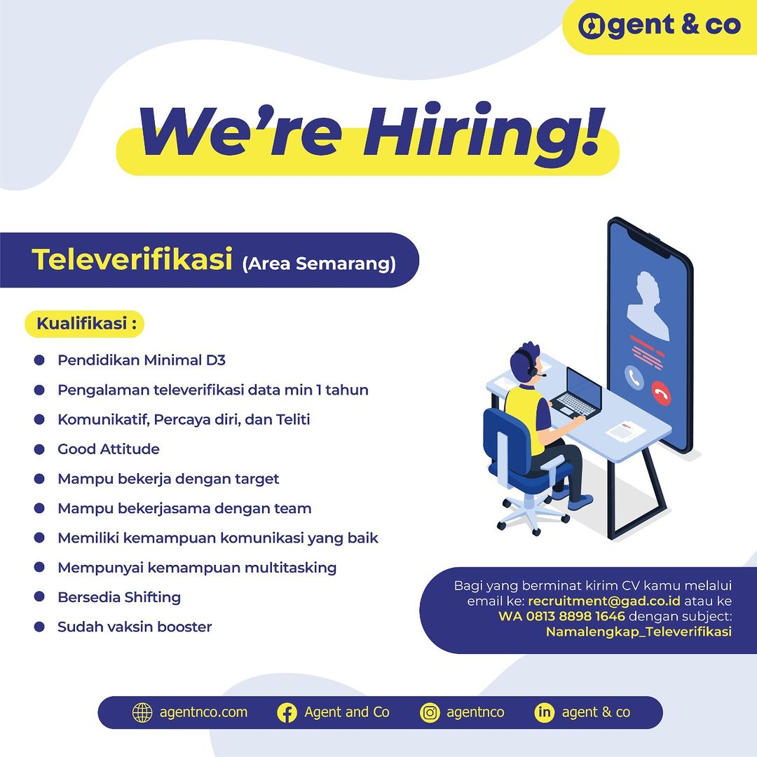 Lowongan Kerja Televerifikasi di Agent & Co Semarang