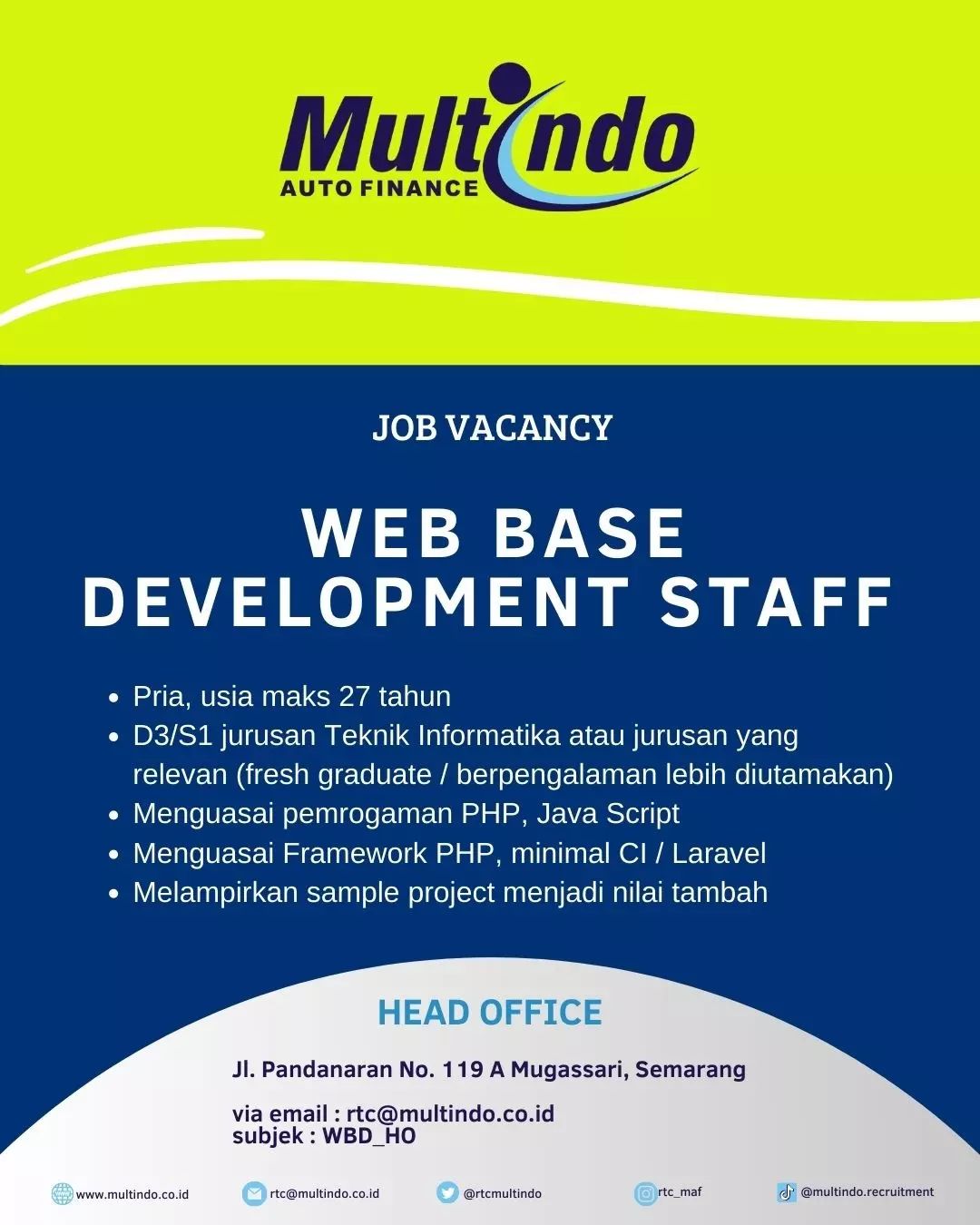 Lowongan Kerja Web Development Staff di Multindo Auto Finance Semarang