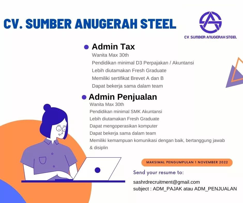 Lowongan Kerja Admin Tax (Pajak) di CV Sumber Anugerah Steel Semarang