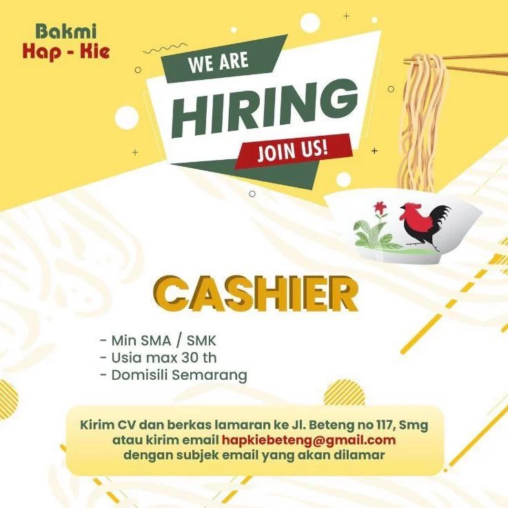 Lowongan Kerja Cashier di Bakmi Hap - Kie Semarang