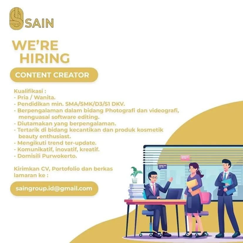 Lowongan Kerja Content Creator di Sain Group Purwokerto