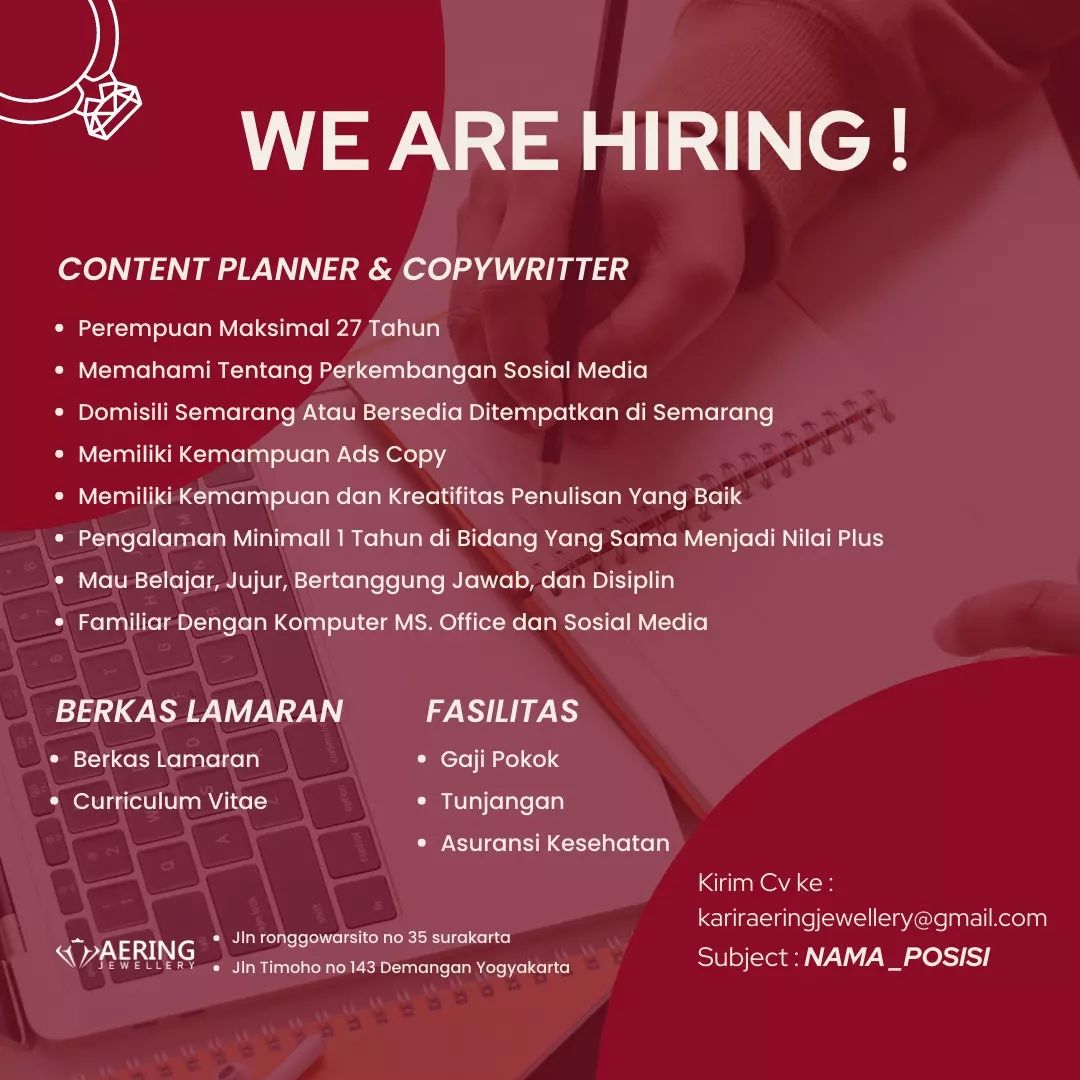 Lowongan Kerja Content Planner & Copywriter di Aering Jewellery Semarang