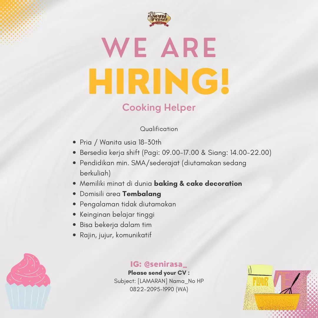 Lowongan Kerja Cooking Helper di Seni Rasa Semarang