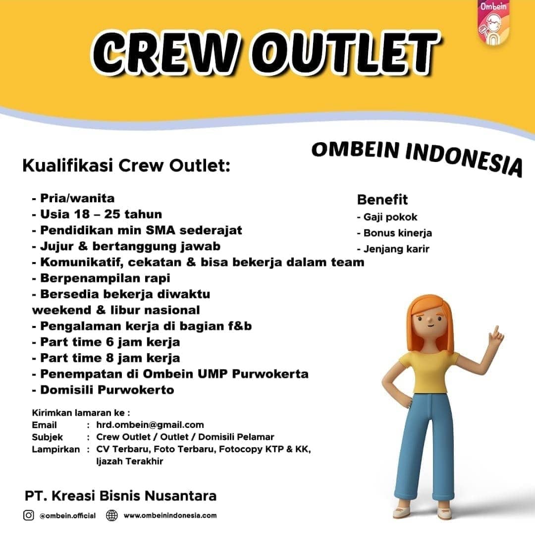 Lowongan Kerja Crew Outlet di Ombein Indonesia Purwokerto