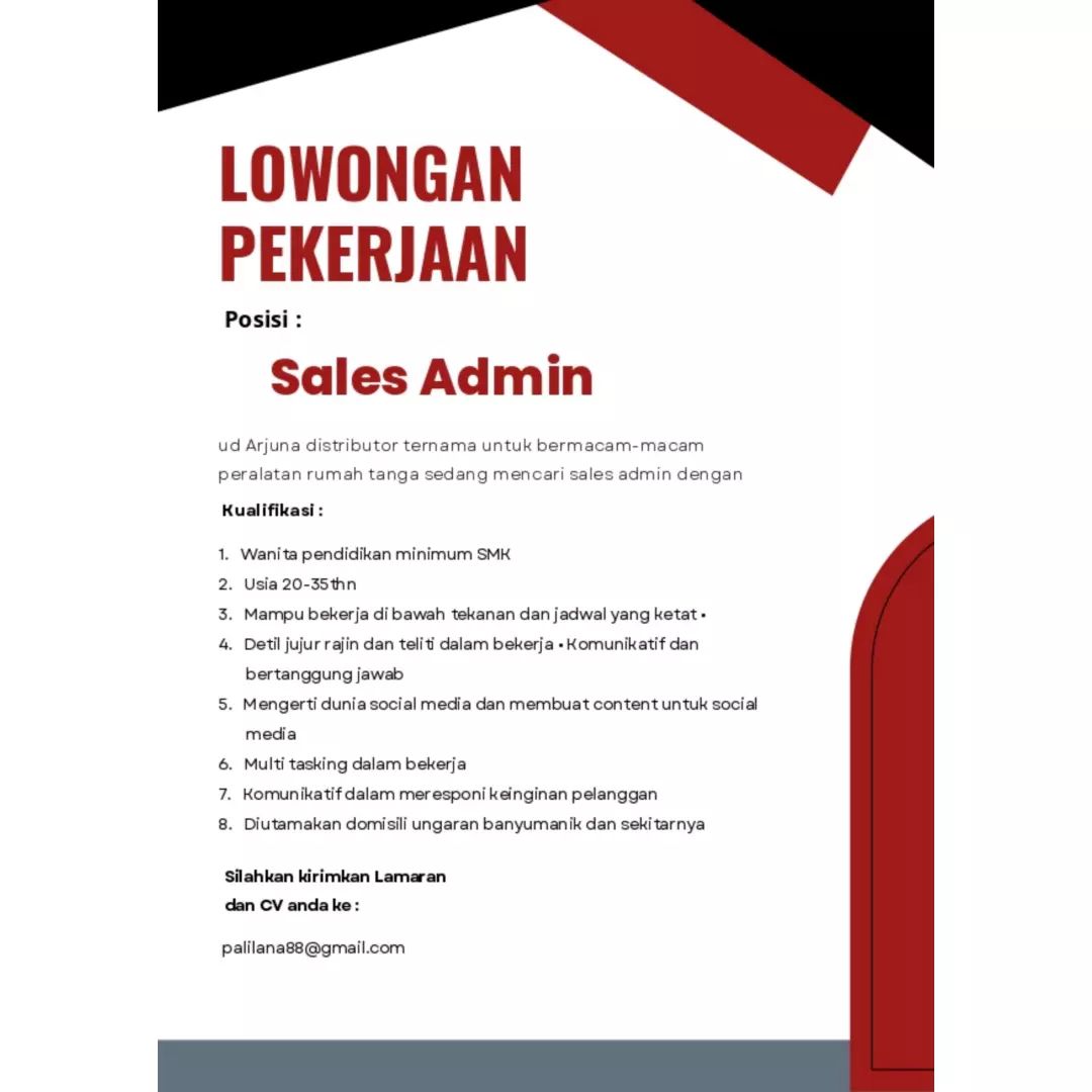 Lowongan Kerja Sales Admin di UD Arjuna Semarang