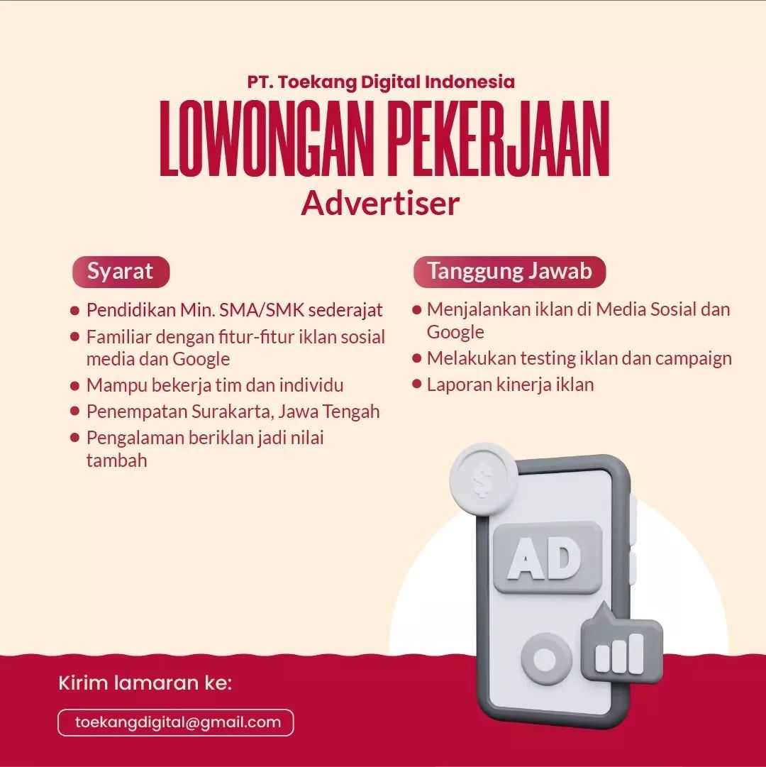 Lowongan Kerja Advertiser di PT Toekang Digital Indonesia