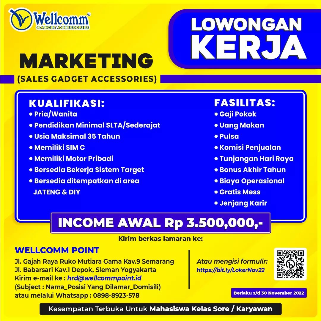 Lowongan Kerja Marketing di Wellcomm Gadget Accessories Semarang