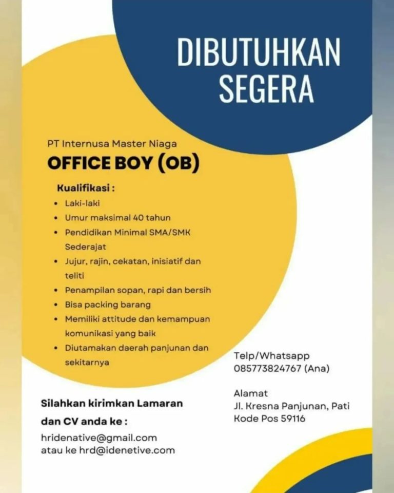 Lowongan Kerja Office Boy Di PT Internusa Master Niaga Pati - LokerJateng01