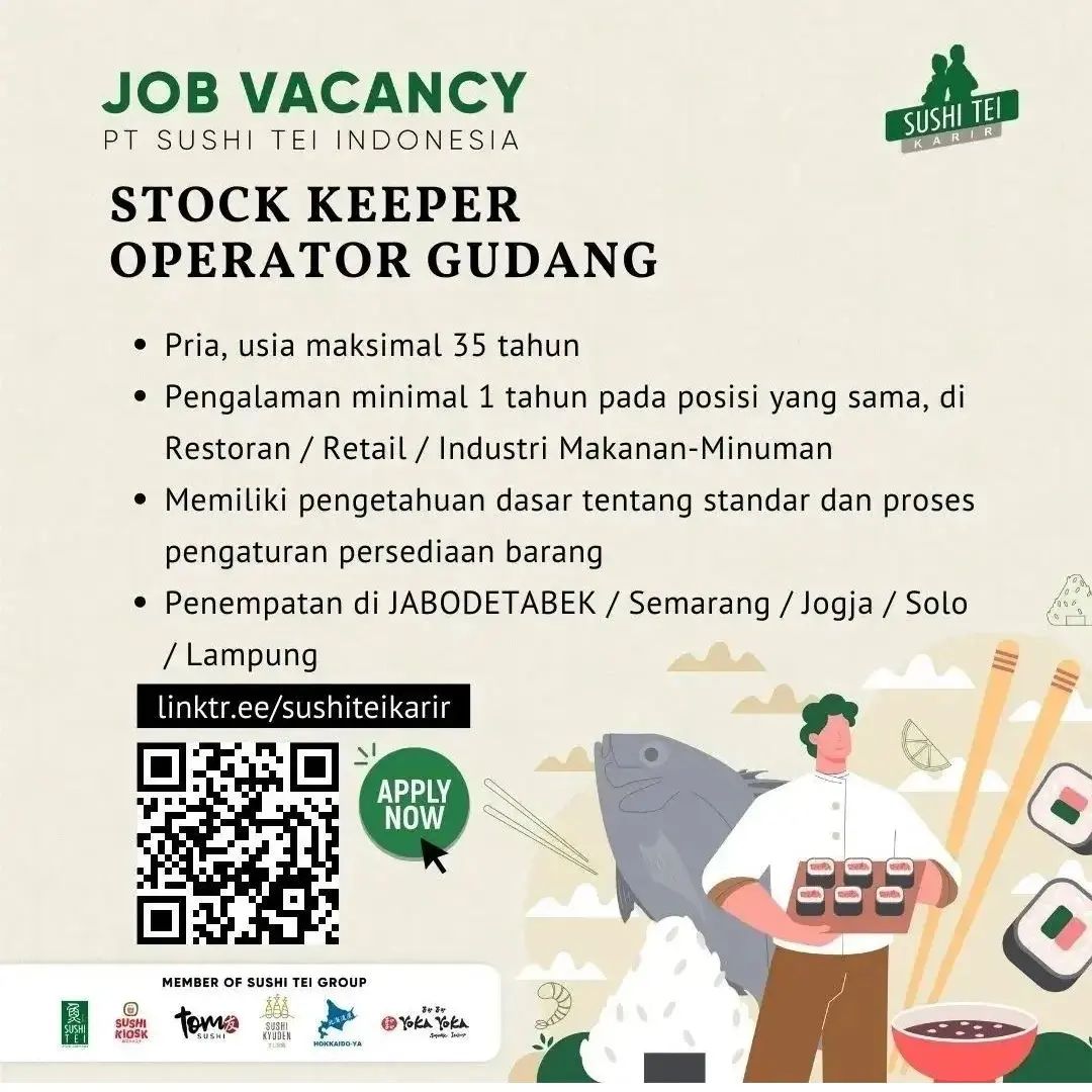 Lowongan Kerja Stock Keeper Operator Gudang di Sushi Tei Semarang