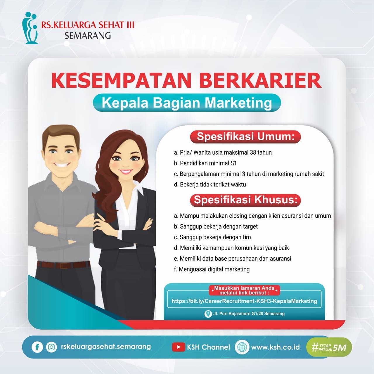 Lowongan Kerja Kepala Bagian Marketing di RS Keluarga Sehat Semarang