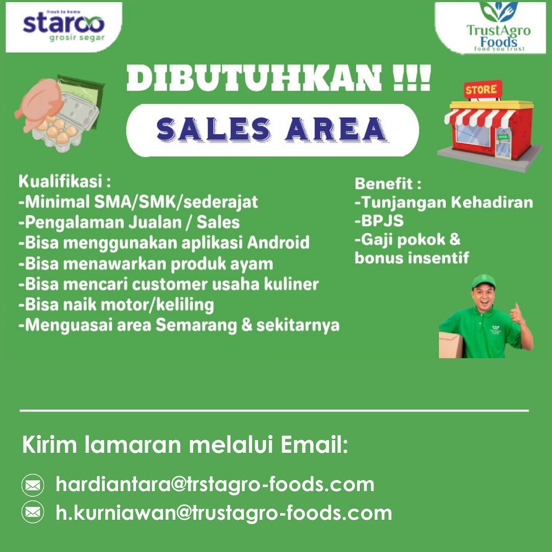 Lowongan Kerja Sales Area di Trust Agro Foods Semarang