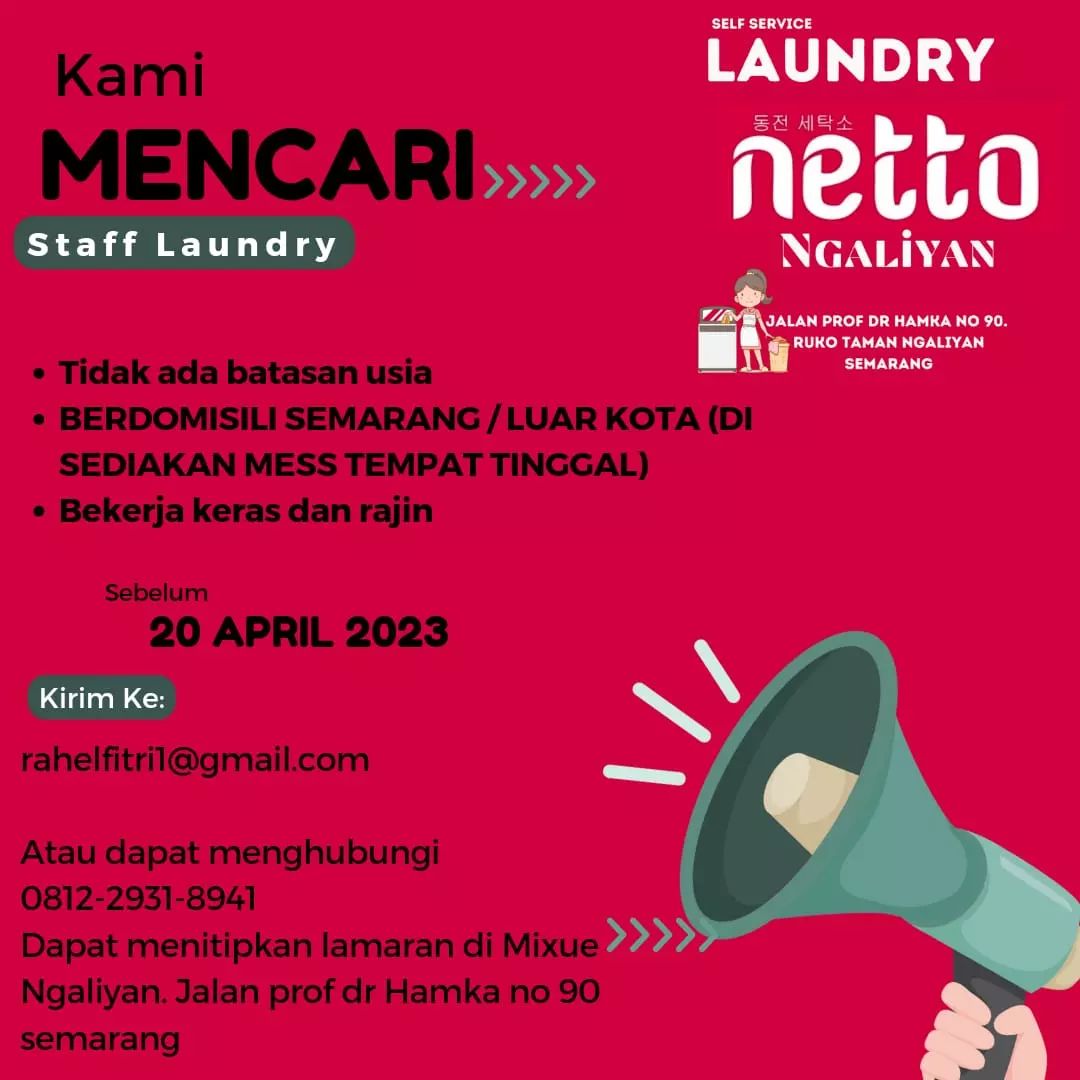 Lowongan Kerja Staff Laundry di Netto Ngaliyan Semarang