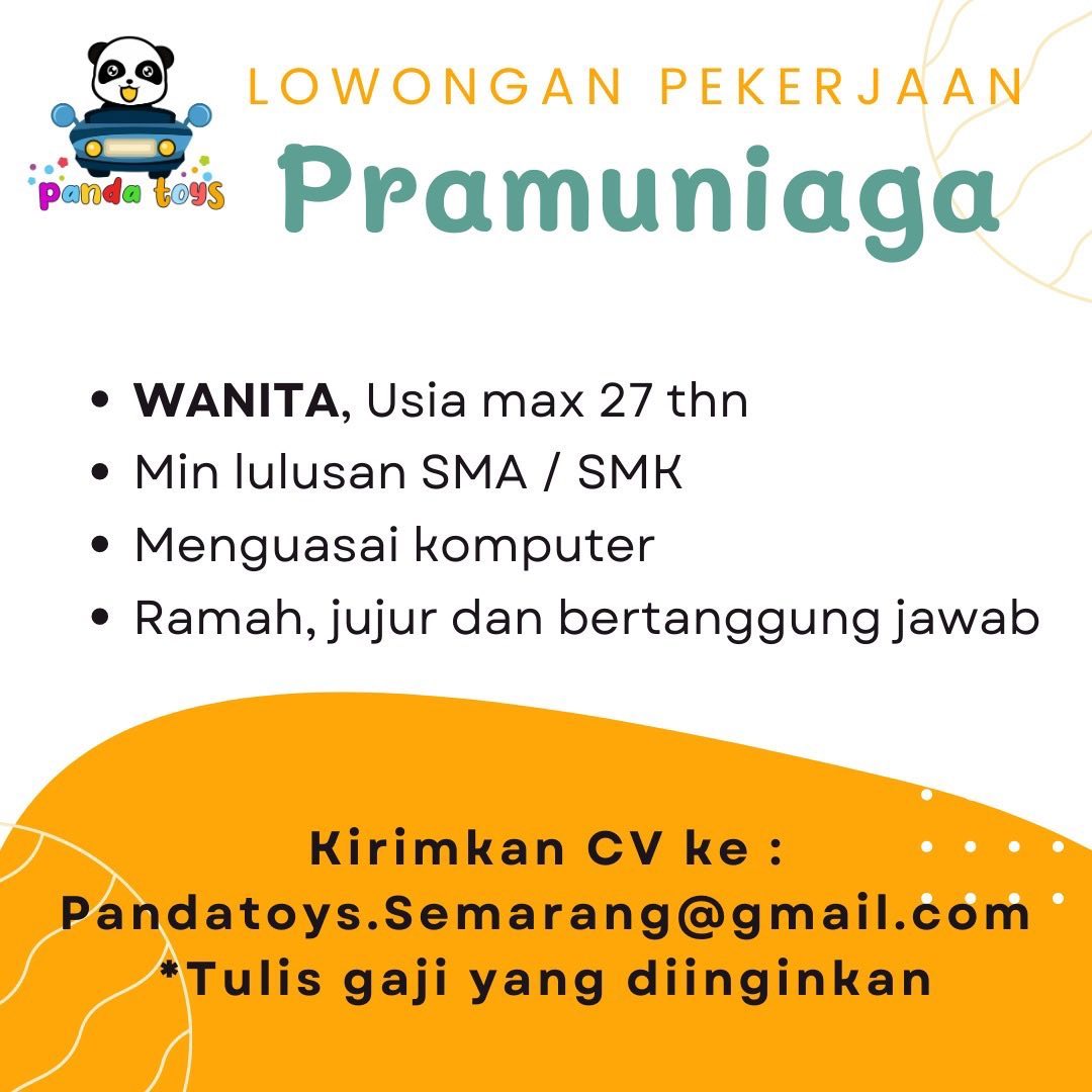 Lowongan Kerja Pramuniaga di Panda Toys Semarang