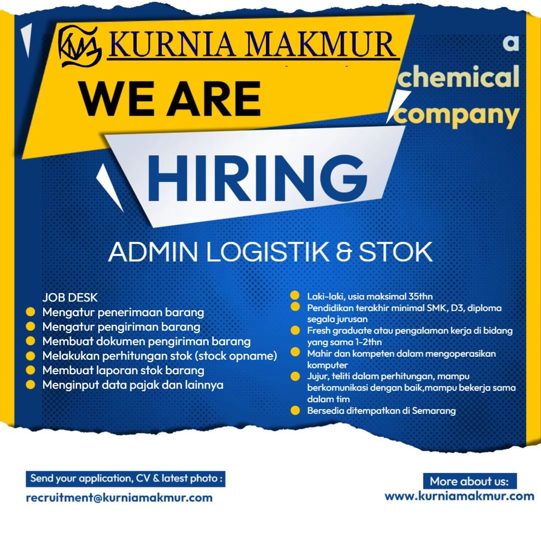 Lowongan Kerja Admin Logistik & Stok di Kurnia Makmur Semarang