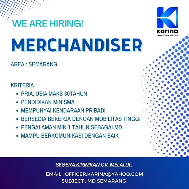 Lowongan Kerja Merchandiser  Promotion di Karina Semarang