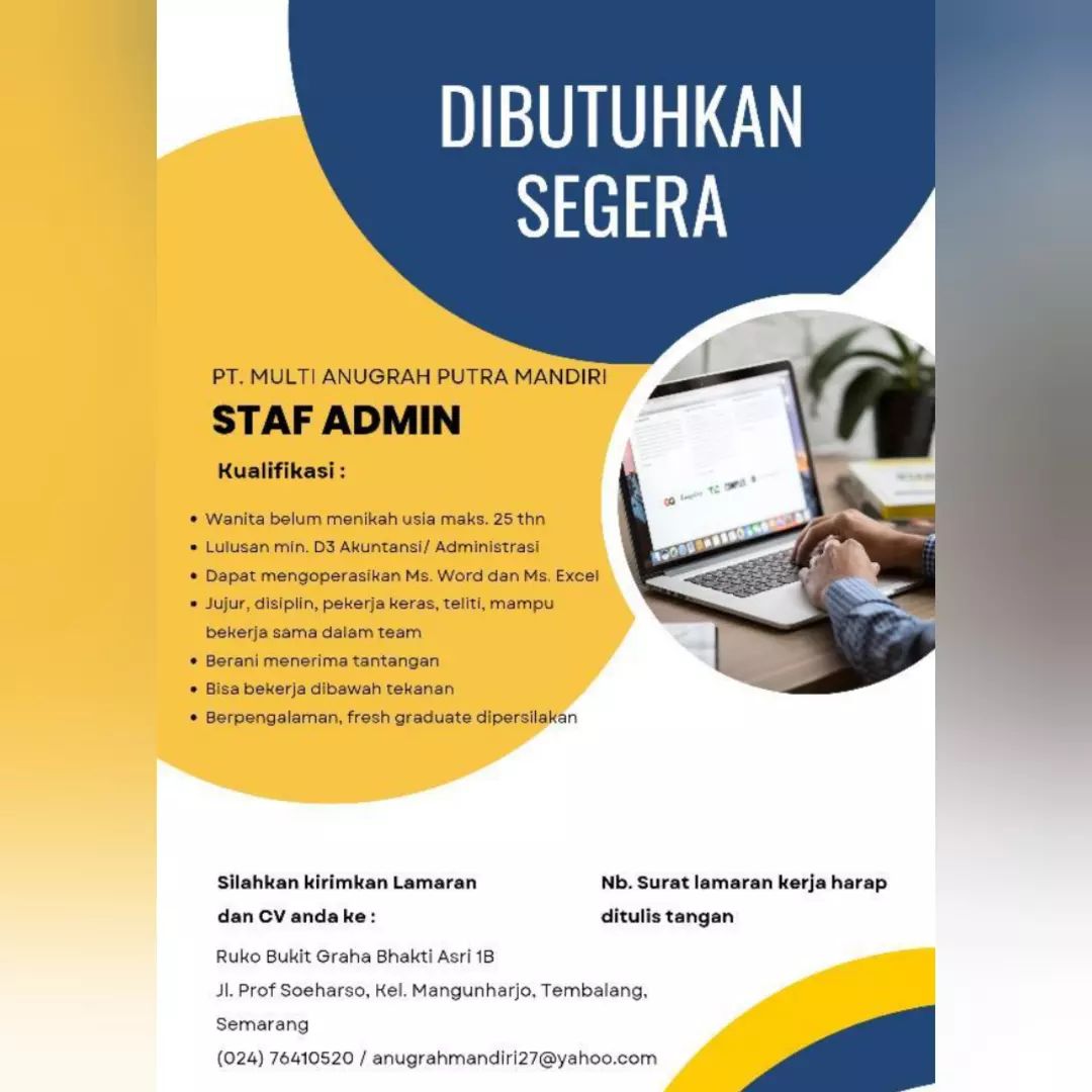 Lowongan Kerja Staff Admin di PT. Multi Anugrah Putra Semarang