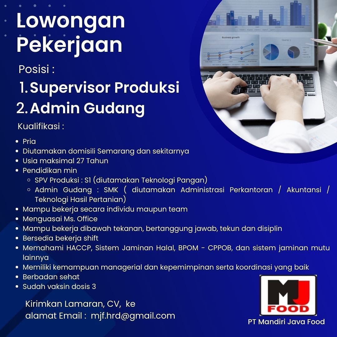 Lowongan Pekerjaan Admin Gudang & Supervisor Produksi di PT. Mandiri Java Semarang