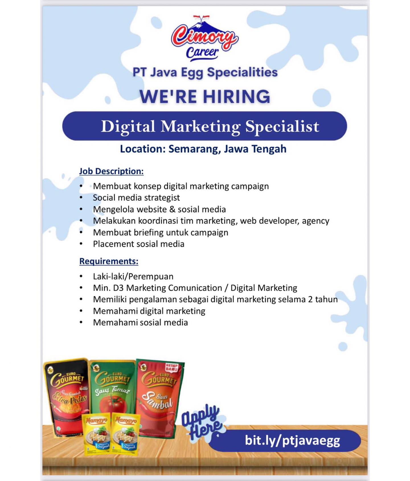 Lowongan Kerja Digital Marketing Specialist di Cimory Semarang