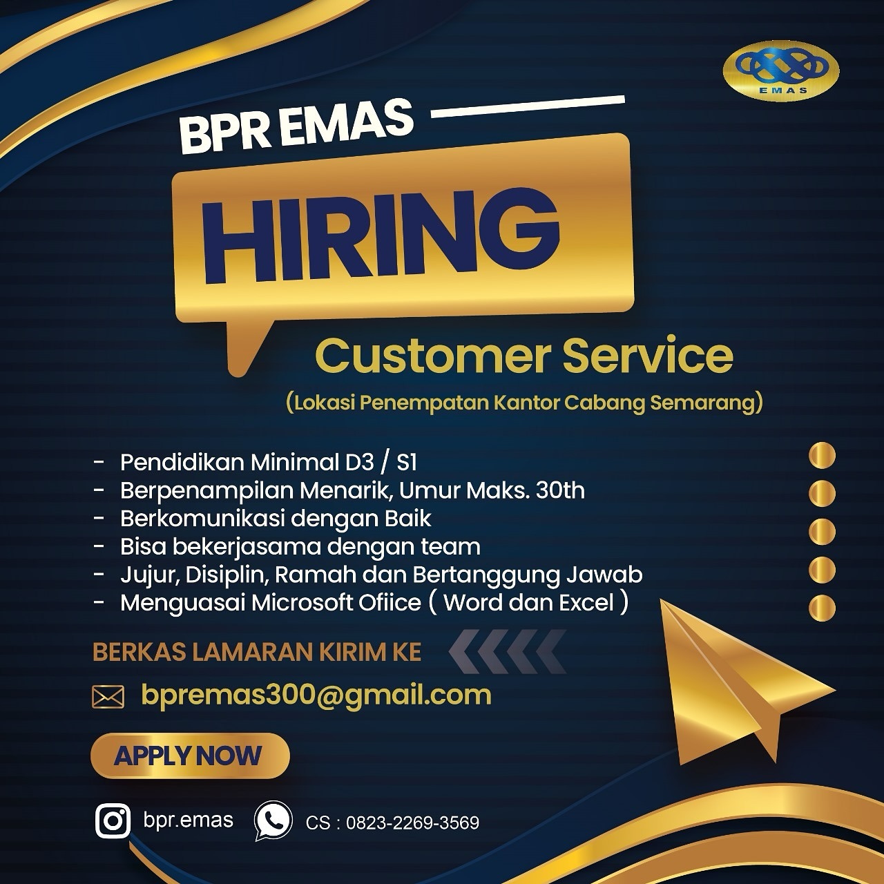 Lowongan Kerja Customer Service di BPR Emas Semarang
